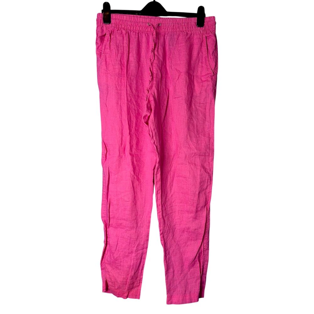 H&M Womens Hot‎ Pink Linen Pants Sz M Breathable Barbiecore Vacay Resort Cruise
